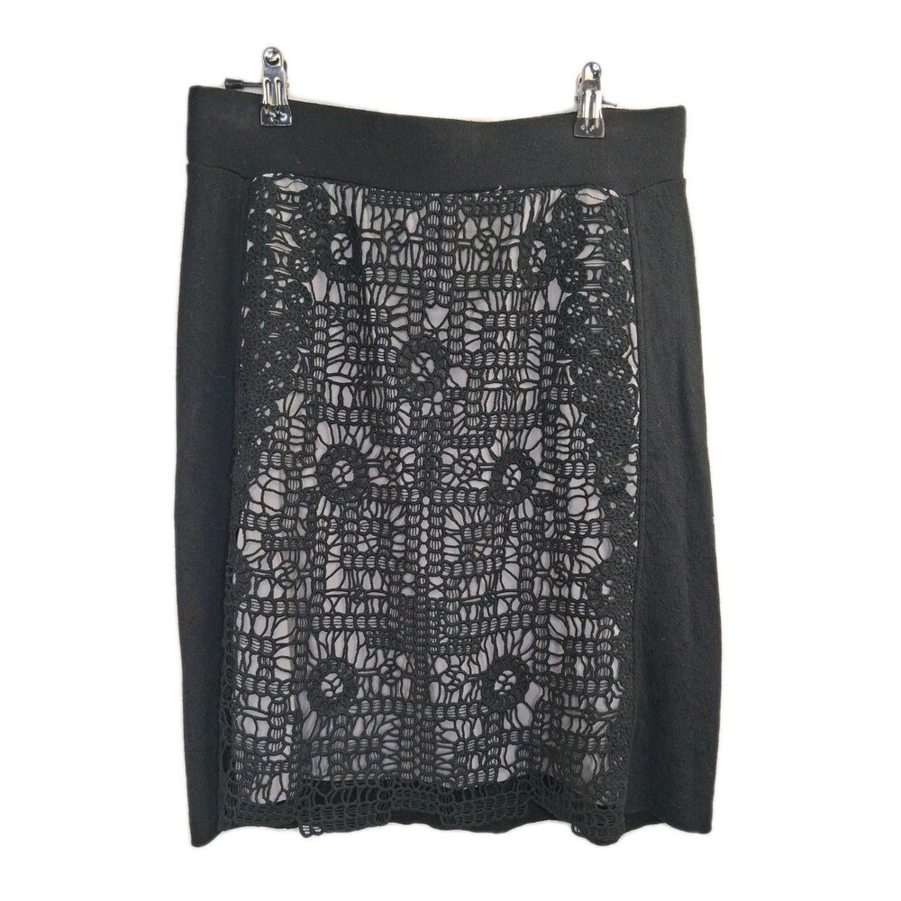 Nic & Zoe Lace Front Stretch Black Skirt Size S Goth Witchy Whimsigoth